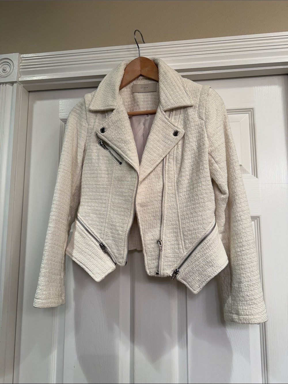 Blank NYC Cream Woven Moto Jacket